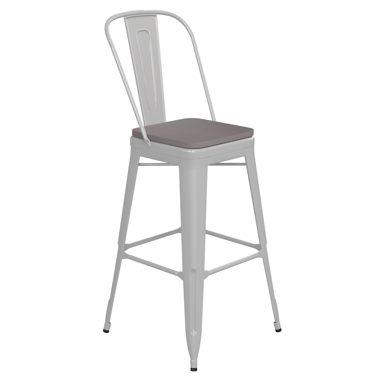 Emma and Oliver Kam Metal Indoor-Outdoor Stool with Removable Back and All-Weather Polystyrene Seat